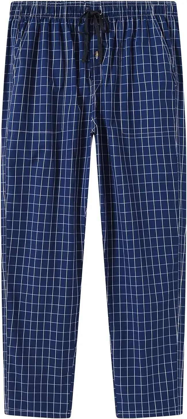 MoFiz Mens Cotton Pajama Pants Lightweight Lounge Sleep Plaid Bottoms with Pockets Drawstring