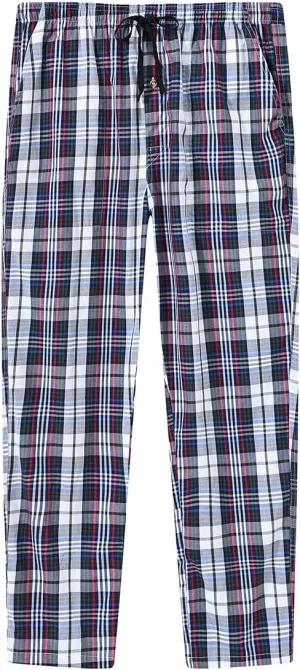 MoFiz Mens Cotton Pajama Pants Lightweight Lounge Sleep Plaid Bottoms with Pockets Drawstring