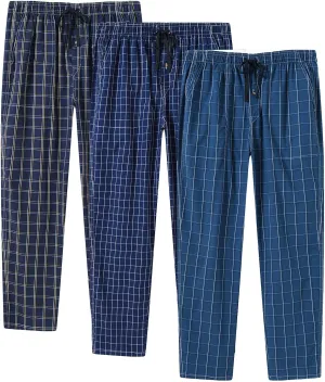 MoFiz Mens Cotton Pajama Pants Lightweight Lounge Sleep Plaid Bottoms with Pockets Drawstring