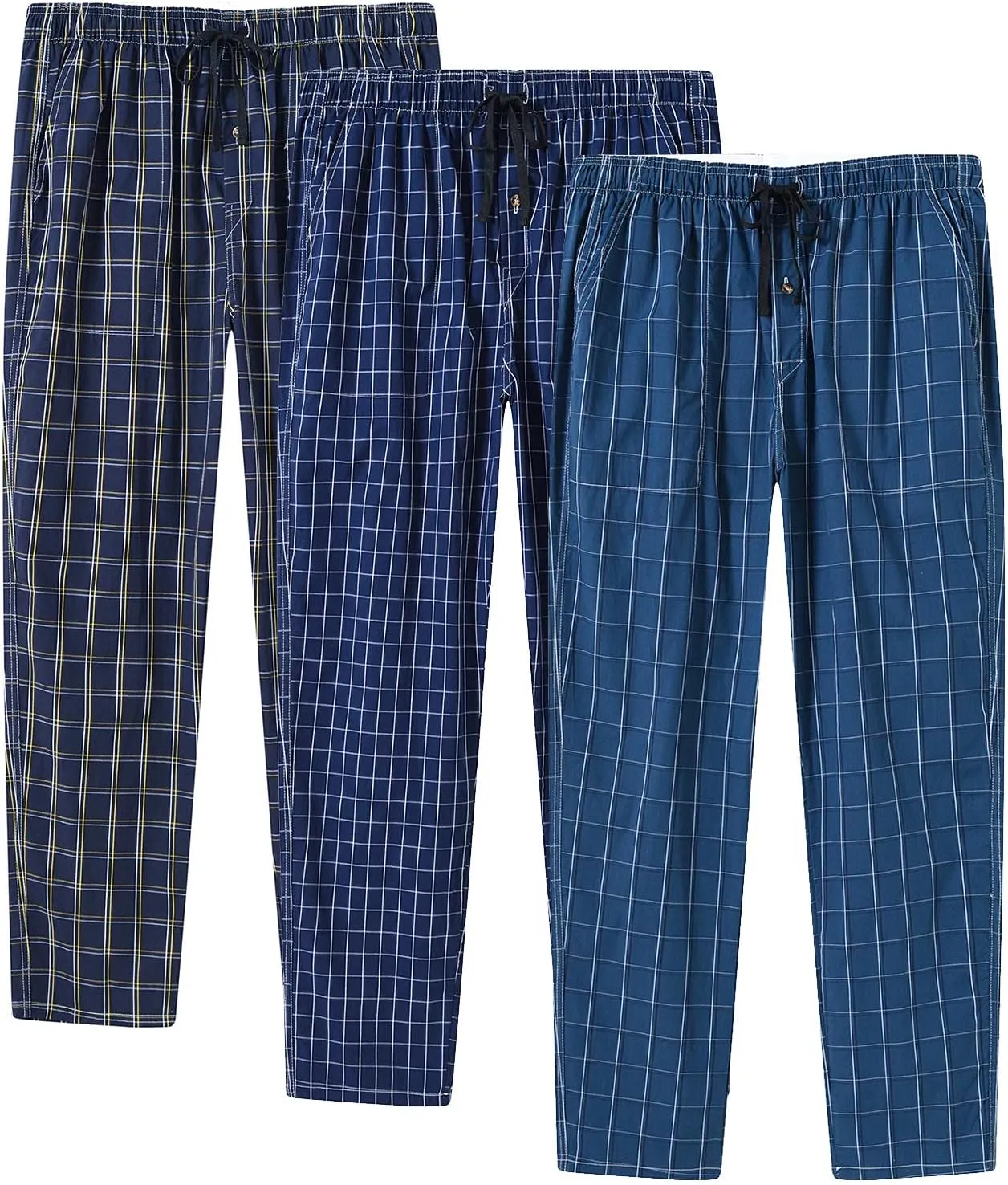 MoFiz Mens Cotton Pajama Pants Lightweight Lounge Sleep Plaid Bottoms with Pockets Drawstring