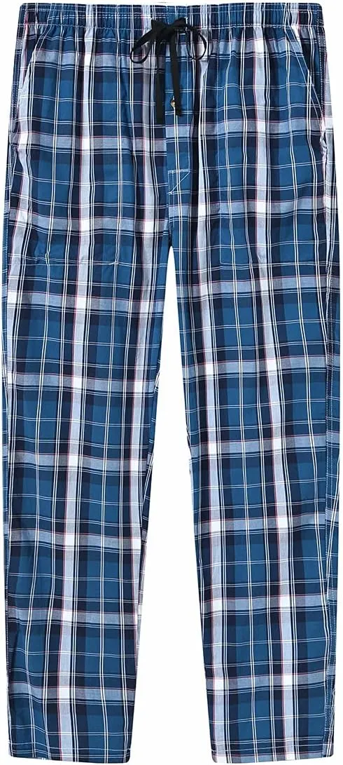 MoFiz Mens Cotton Pajama Pants Lightweight Lounge Sleep Plaid Bottoms with Pockets Drawstring