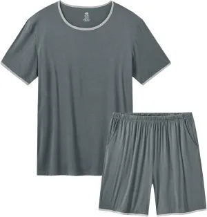 MoFiz Men's Pajamas Set Sleepwear Sleep Shirt and Shorts Pajama Set Lightweight Soft Mens Pjs Lounge Set with Pockets S-3XL