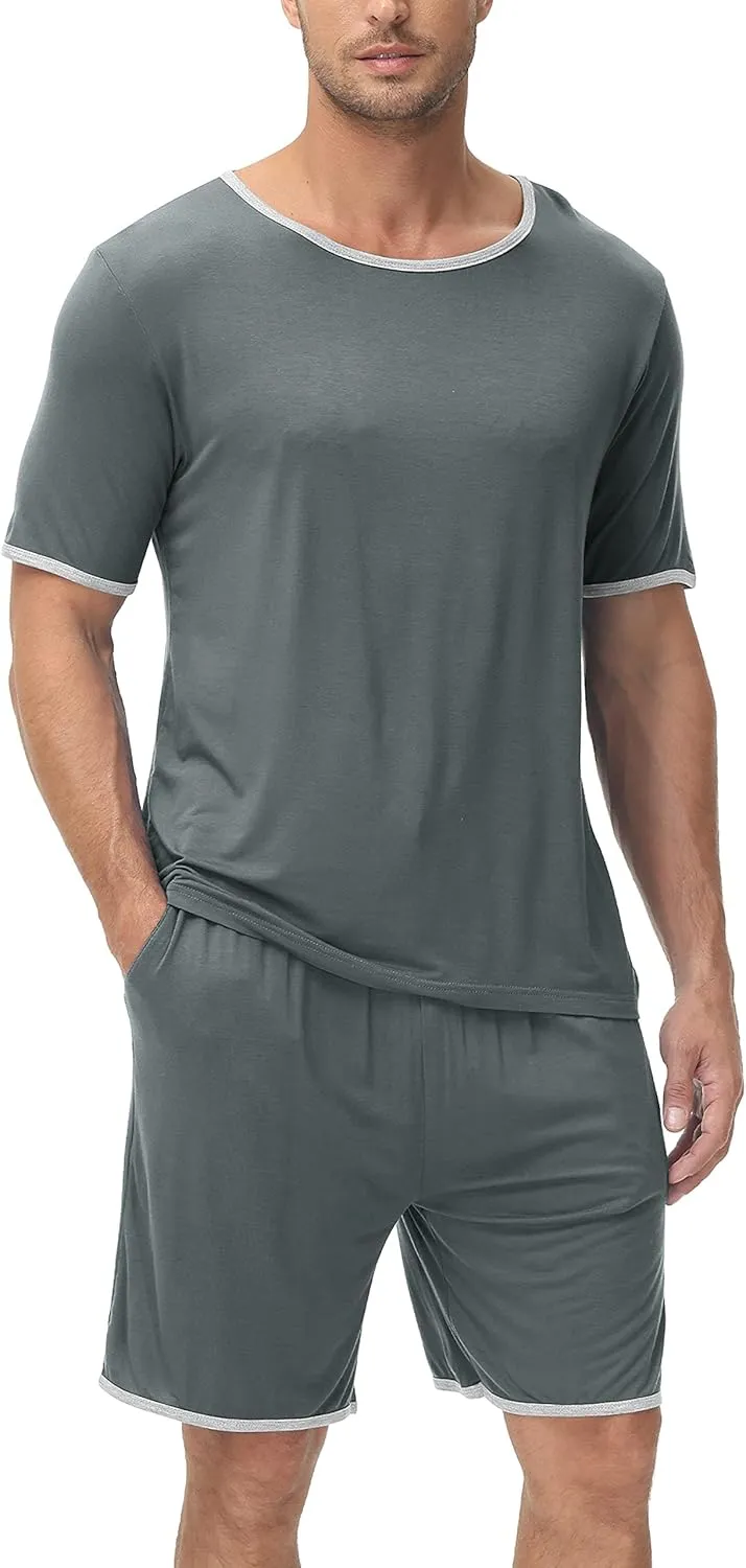 MoFiz Men's Pajamas Set Sleepwear Sleep Shirt and Shorts Pajama Set Lightweight Soft Mens Pjs Lounge Set with Pockets S-3XL