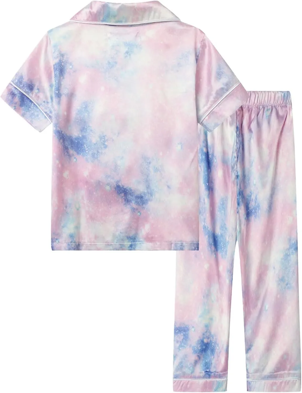 Mud Kingdom Little Girl Satin Silk Pajamas Set Short Sleeve Button Down 2 Piece Summer Loungewear