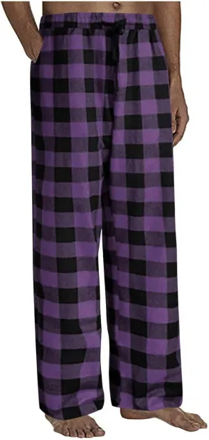 Muscularfit Mens Pants Casual Elastic Waist Plaid Lounge Sleep Pajama Pant with Pockets Flannel Sleepwear Loose Fit Trousers