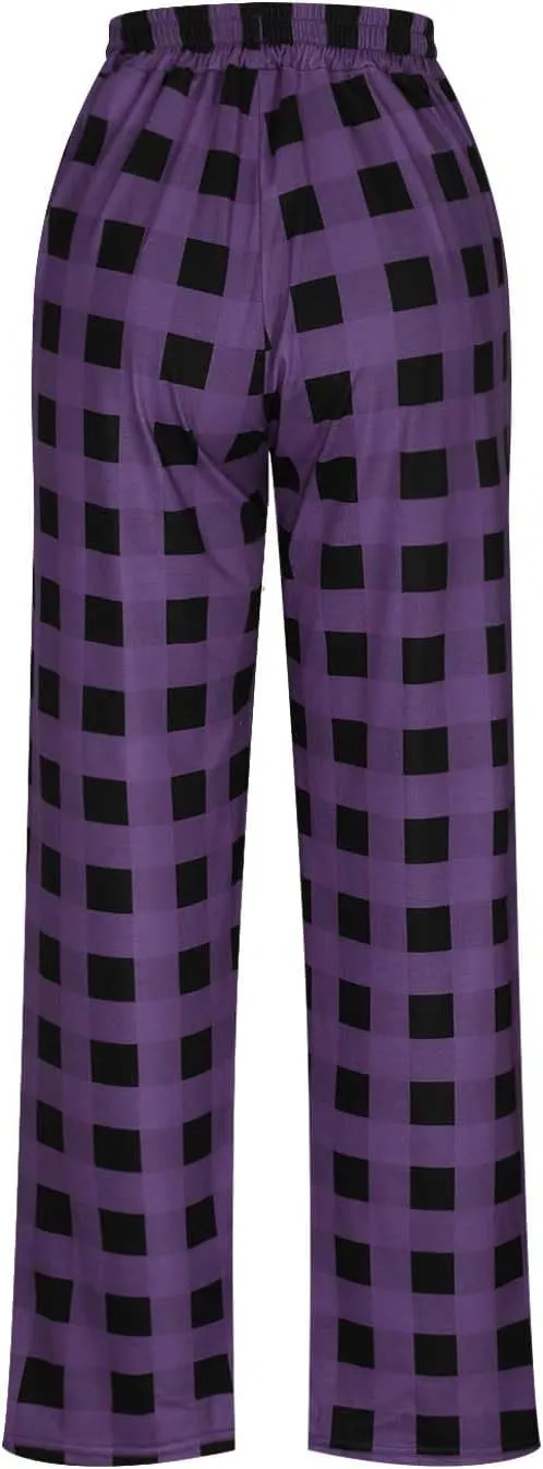 Muscularfit Mens Pants Casual Elastic Waist Plaid Lounge Sleep Pajama Pant with Pockets Flannel Sleepwear Loose Fit Trousers