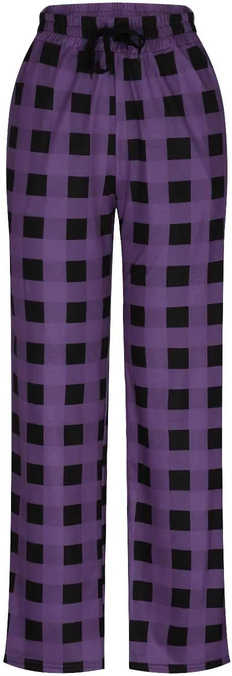 Muscularfit Mens Pants Casual Elastic Waist Plaid Lounge Sleep Pajama Pant with Pockets Flannel Sleepwear Loose Fit Trousers
