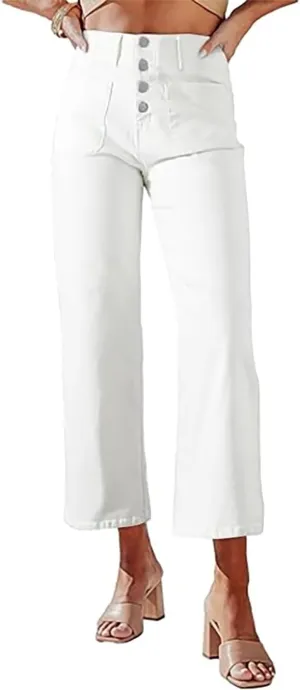 Necooer Womens Boyfriend Jeans Cropped Loose Wide Leg Baggy Jeans Casual Stretchy Denim Pants