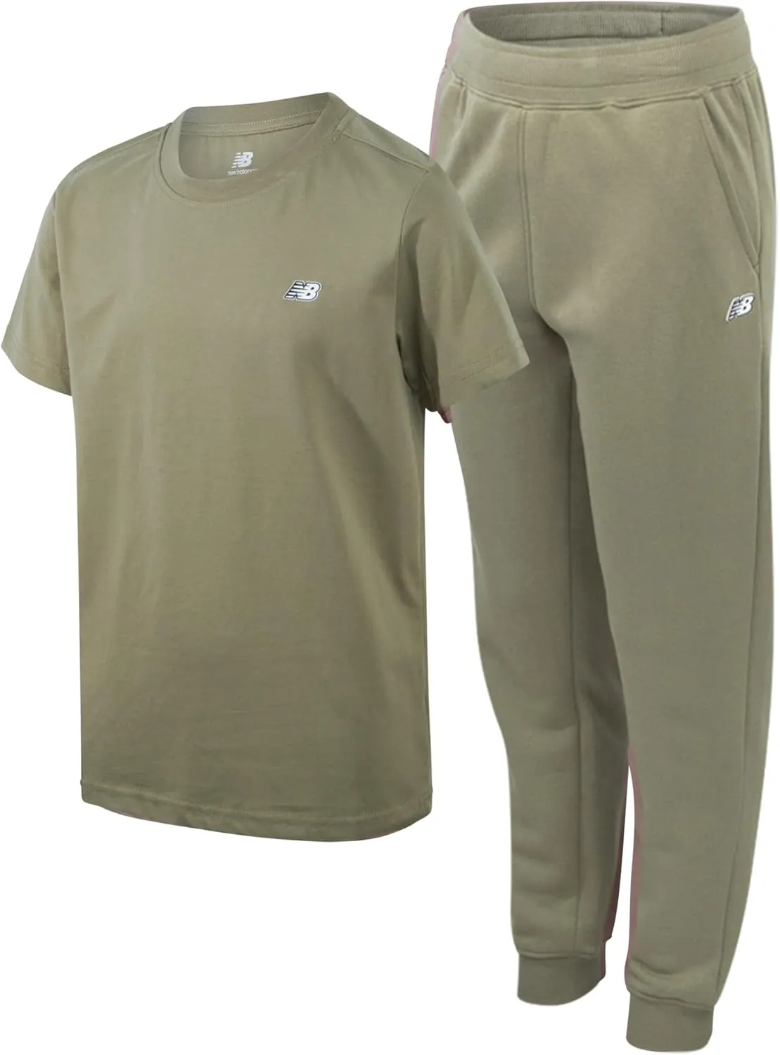 New Balance Boys' Joggers Set - 2 Piece Jersey Graphic Tee Shirt and Fleece Jogger Pants - Boys Activewear Jogset (8-20), Size 10-12, Olive