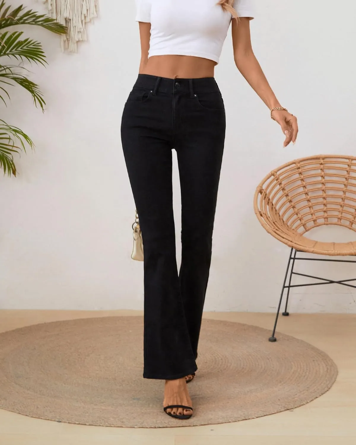 OFLUCK Bell Bottom Jeans for Women Stretchy Mid Waisted Trendy Flare Jeans Curvy Denim Pants