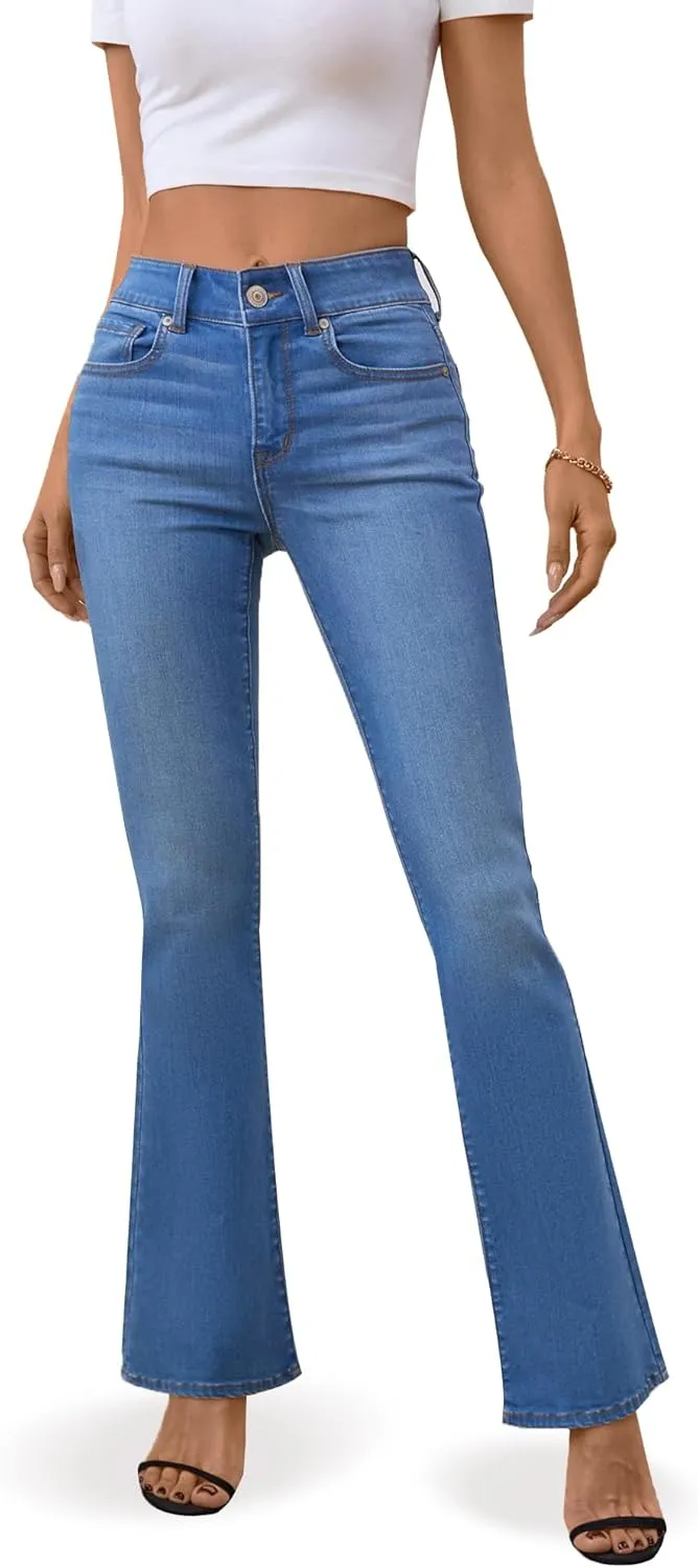 OFLUCK Bell Bottom Jeans for Women Stretchy Mid Waisted Trendy Flare Jeans Curvy Denim Pants