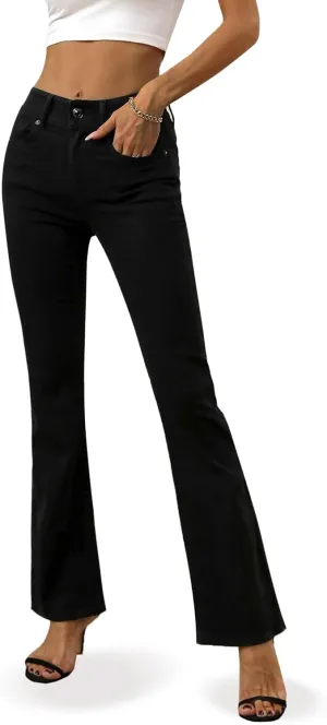 OFLUCK Bell Bottom Jeans for Women Stretchy Mid Waisted Trendy Flare Jeans Curvy Denim Pants
