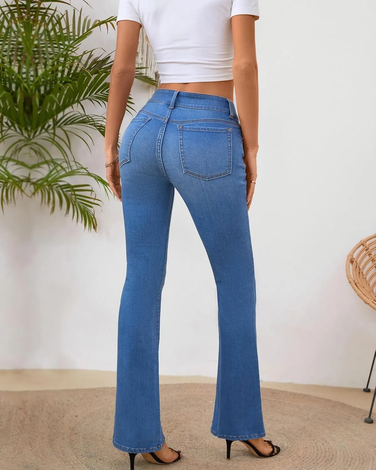 OFLUCK Bell Bottom Jeans for Women Stretchy Mid Waisted Trendy Flare Jeans Curvy Denim Pants