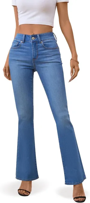 OFLUCK Bell Bottom Jeans for Women Stretchy Mid Waisted Trendy Flare Jeans Curvy Denim Pants