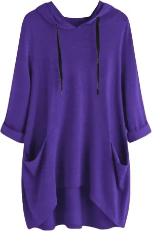 Oversized Hoodie Dress for Women Casual Drawstring Long Sweatshirt with Pocket Hooded Mini Sweatshirt Dress