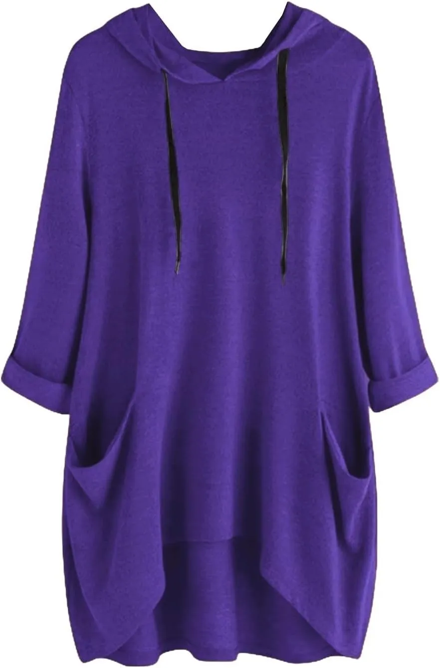 Oversized Hoodie Dress for Women Casual Drawstring Long Sweatshirt with Pocket Hooded Mini Sweatshirt Dress