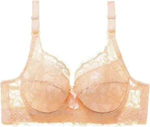 Padded Push Up Bras for Women V Neck T-Shirt Lace Brassiere with Underwire Support Uplift Bra Add Cup Size