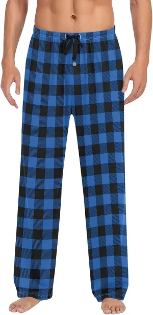 Pajama Pants for Men Buffalo Plaid Soft Lounge Bottoms Casual Stretch Wide Leg Pants Baggy Lightweight Comfy Sleepwear