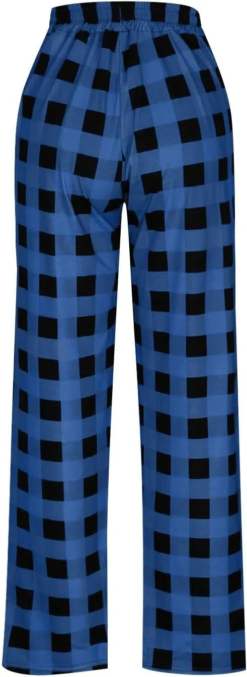 Pajama Pants for Men Buffalo Plaid Soft Lounge Bottoms Casual Stretch Wide Leg Pants Baggy Lightweight Comfy Sleepwear