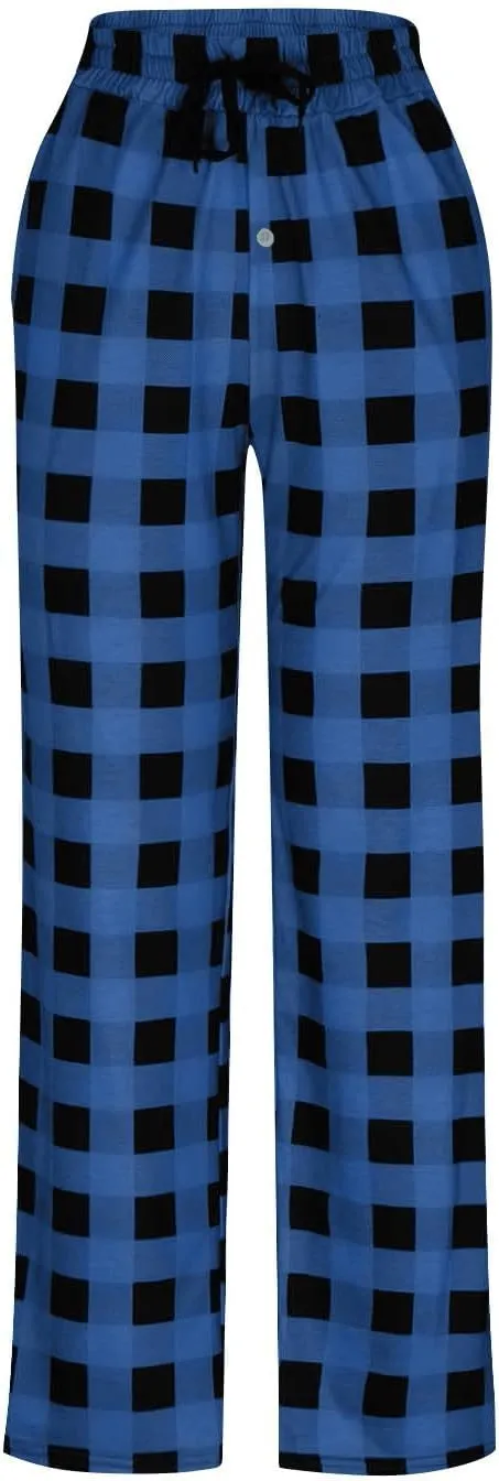 Pajama Pants for Men Buffalo Plaid Soft Lounge Bottoms Casual Stretch Wide Leg Pants Baggy Lightweight Comfy Sleepwear