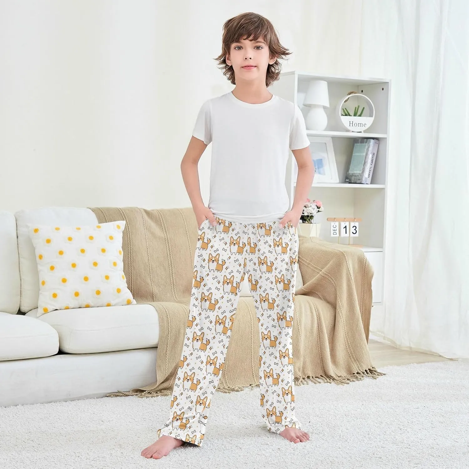Pfrewn Pajama Pants Long Sleep Lounge Pant Pjs Bottoms Elastic Waist with Pockets 6-14 Years