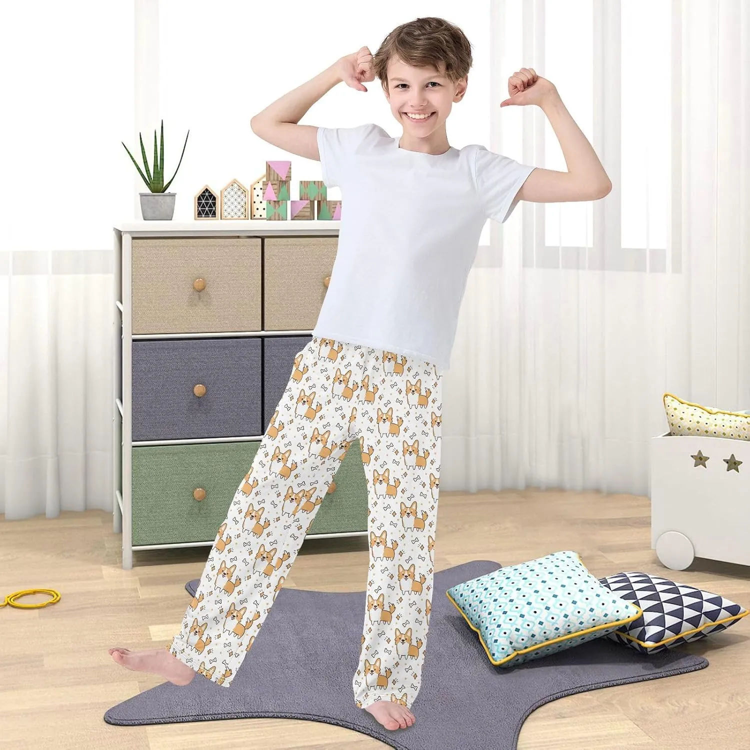 Pfrewn Pajama Pants Long Sleep Lounge Pant Pjs Bottoms Elastic Waist with Pockets 6-14 Years