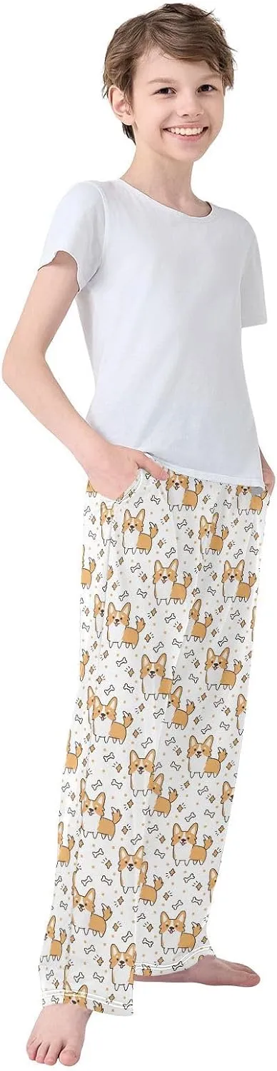 Pfrewn Pajama Pants Long Sleep Lounge Pant Pjs Bottoms Elastic Waist with Pockets 6-14 Years