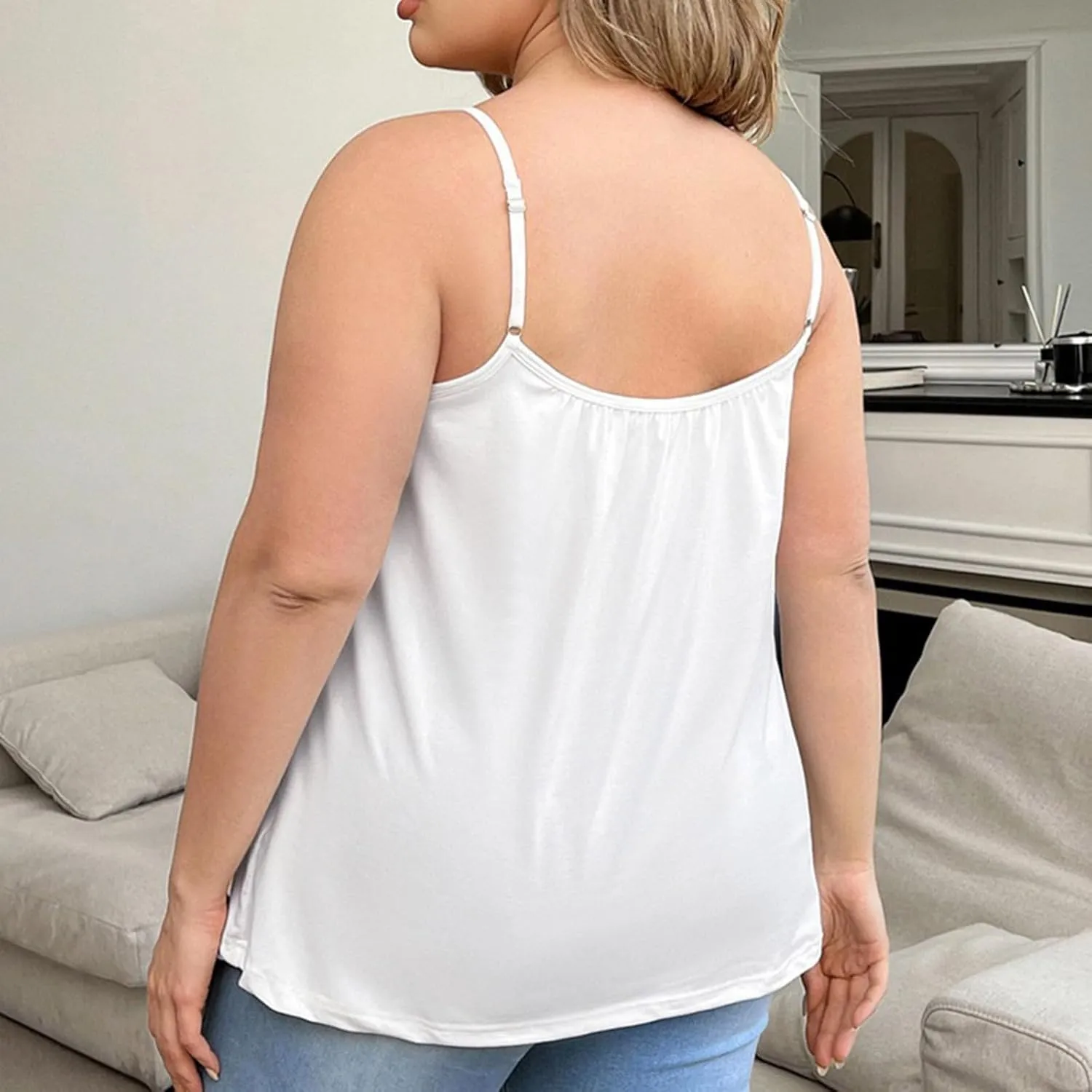 Plus Size Tank Top for Women with Shelf Bra Spaghetti Strap Camisole Summer Basic Udershirts Loose Fit Sleepwear