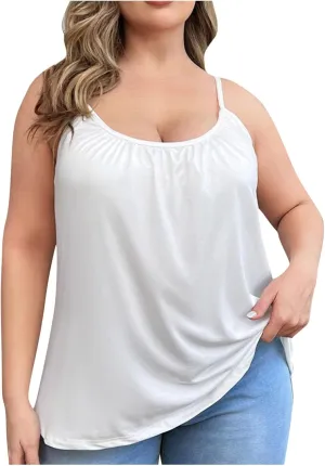 Plus Size Tank Top for Women with Shelf Bra Spaghetti Strap Camisole Summer Basic Udershirts Loose Fit Sleepwear