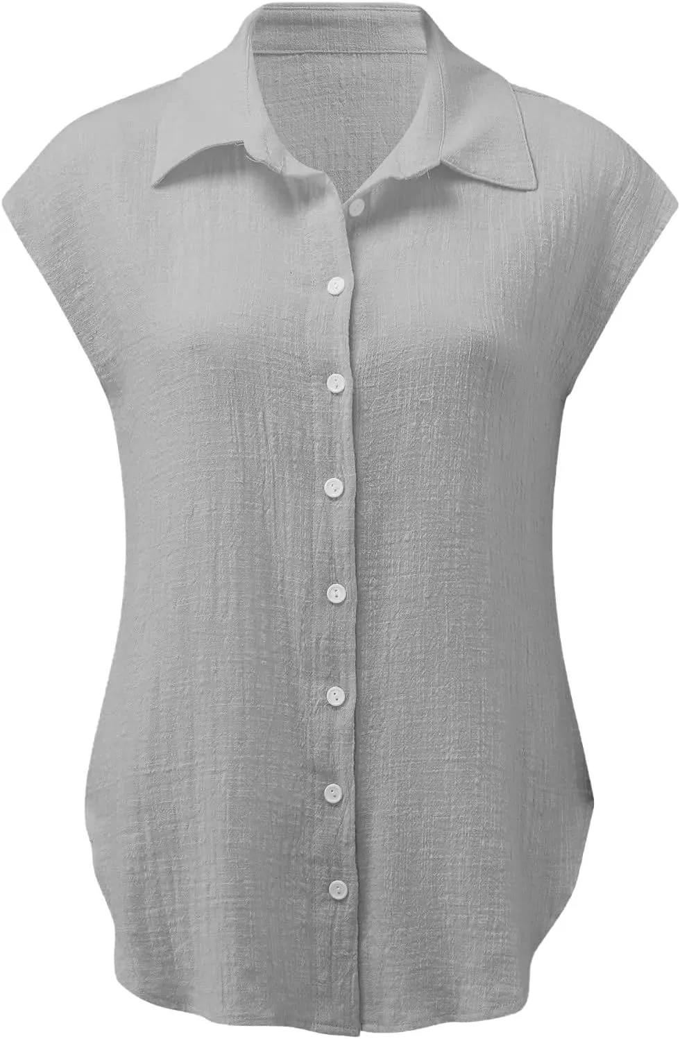 Plus Size Tops for Women Summer Cotton Linen Shirts Button Down Solid Color Tee Shirts Casual Vacation Clothes