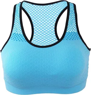 Racerback Sports Bras for Women Wirefree Quick Dry Mesh Back Push Up High Impact Support for Yoga Gym Workout Fitness