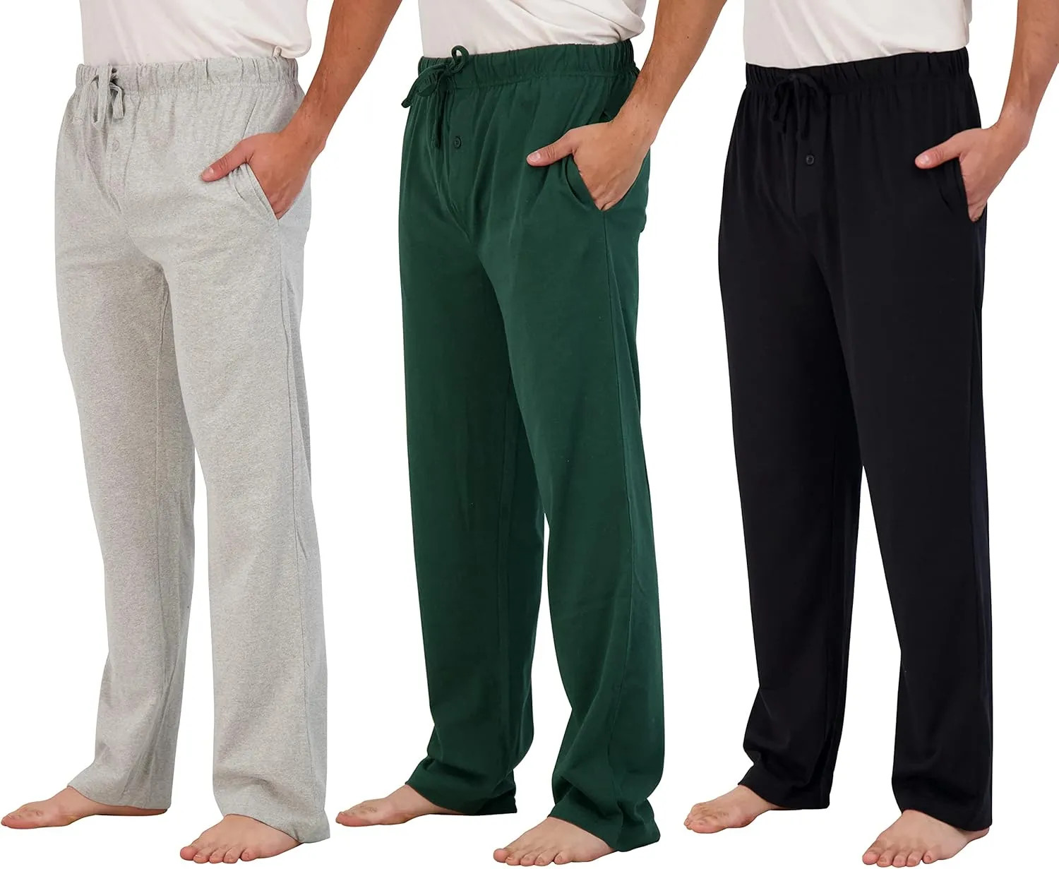 Real Essentials 3 Pack: Men's Pajama Pants - Knit Cotton Flannel Plaid Lounge Bottoms (Available In Big & Tall)