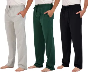 Real Essentials 3 Pack: Men's Pajama Pants - Knit Cotton Flannel Plaid Lounge Bottoms (Available In Big & Tall)