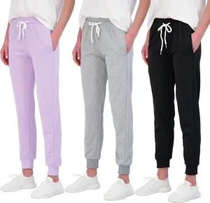 Real Essentials 3 Pack: Women's Ultra-Soft Cotton French Terry Joggers (Available in Plus)