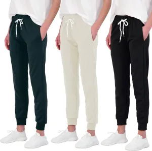 Real Essentials 3 Pack: Women's Ultra-Soft Cotton French Terry Joggers (Available in Plus)