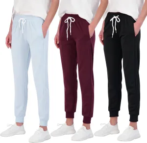 Real Essentials 3 Pack: Women's Ultra-Soft Cotton French Terry Joggers (Available in Plus)
