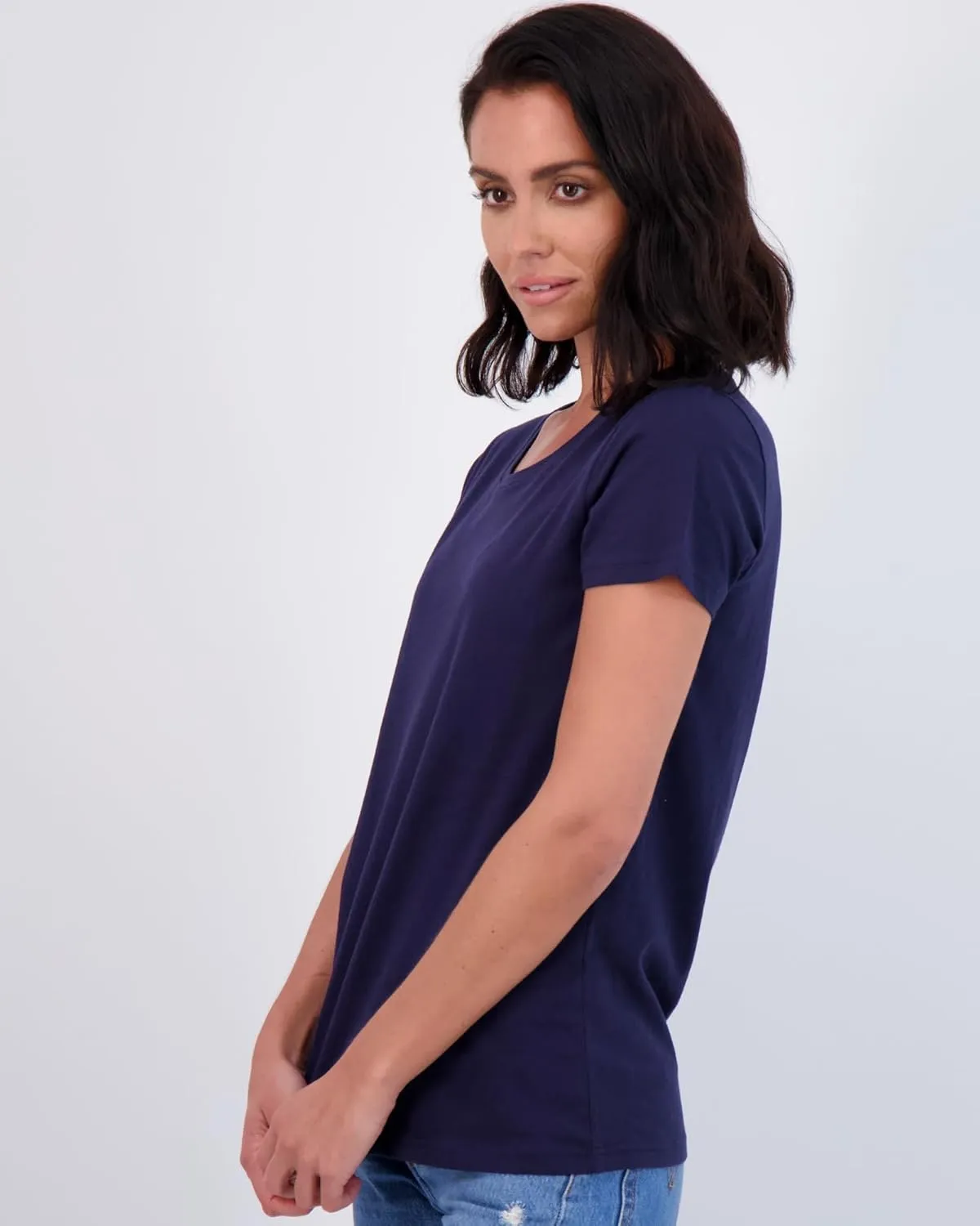 Real Essentials 4 Pack: Women's Classic-Fit Cotton Short-Sleeve Scoop Crew Neck T-Shirt (Available in Plus Size)