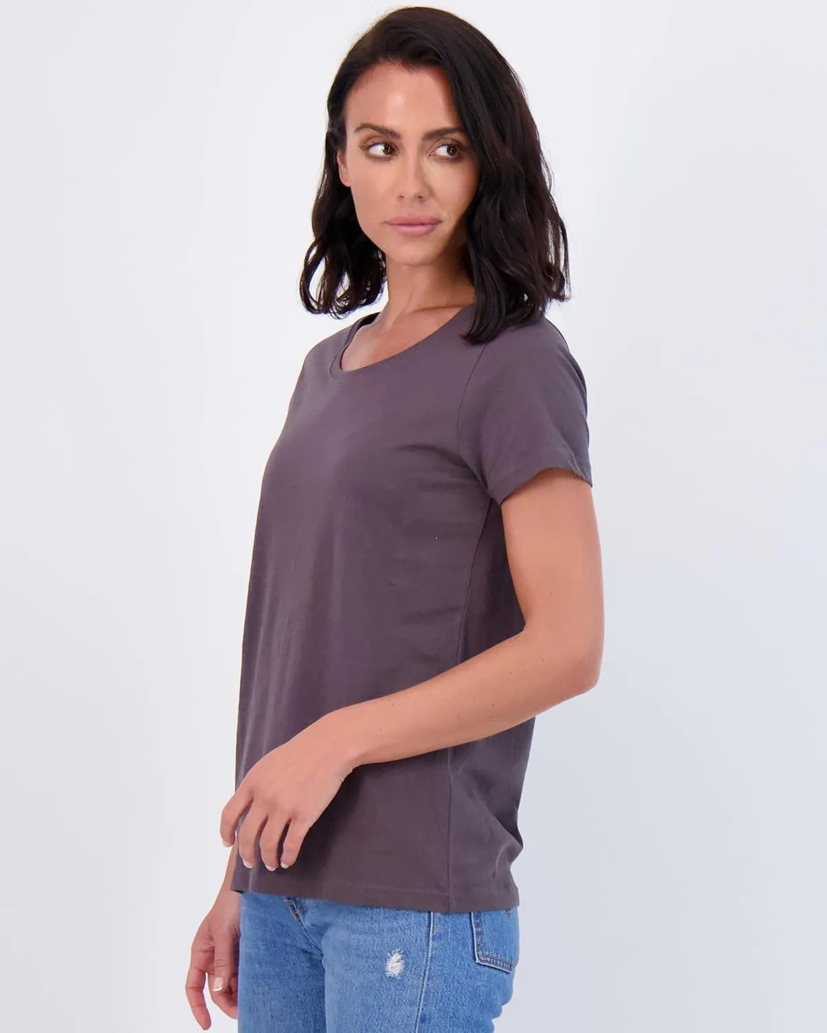 Real Essentials 4 Pack: Women's Classic-Fit Cotton Short-Sleeve Scoop Crew Neck T-Shirt (Available in Plus Size)