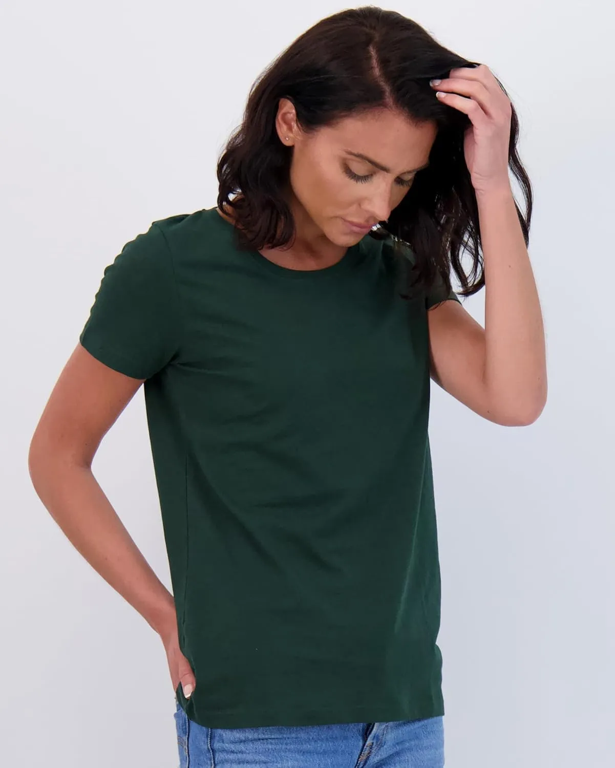 Real Essentials 4 Pack: Women's Classic-Fit Cotton Short-Sleeve Scoop Crew Neck T-Shirt (Available in Plus Size)