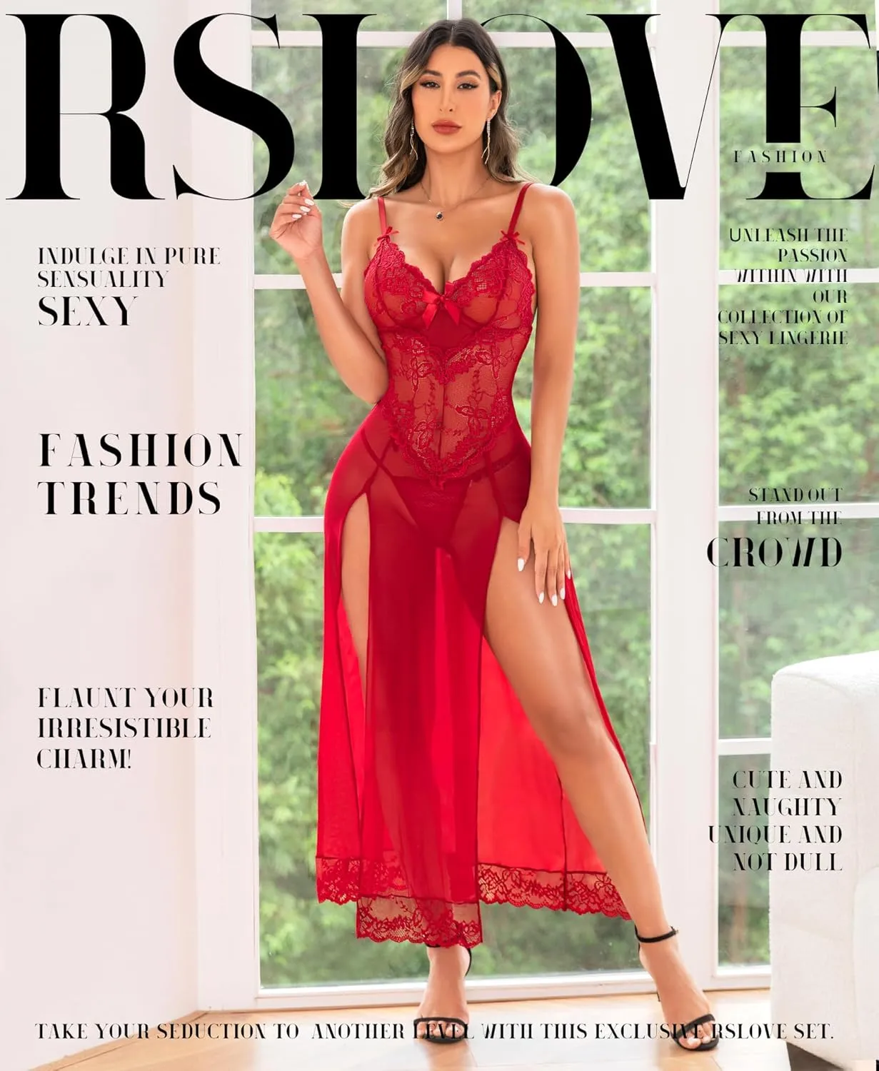 RSLOVE Women Lingerie Babydoll Sexy Nightgown Lace Chemise Exotic Sleepwear Nighty