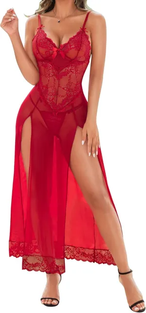 RSLOVE Women Lingerie Babydoll Sexy Nightgown Lace Chemise Exotic Sleepwear Nighty