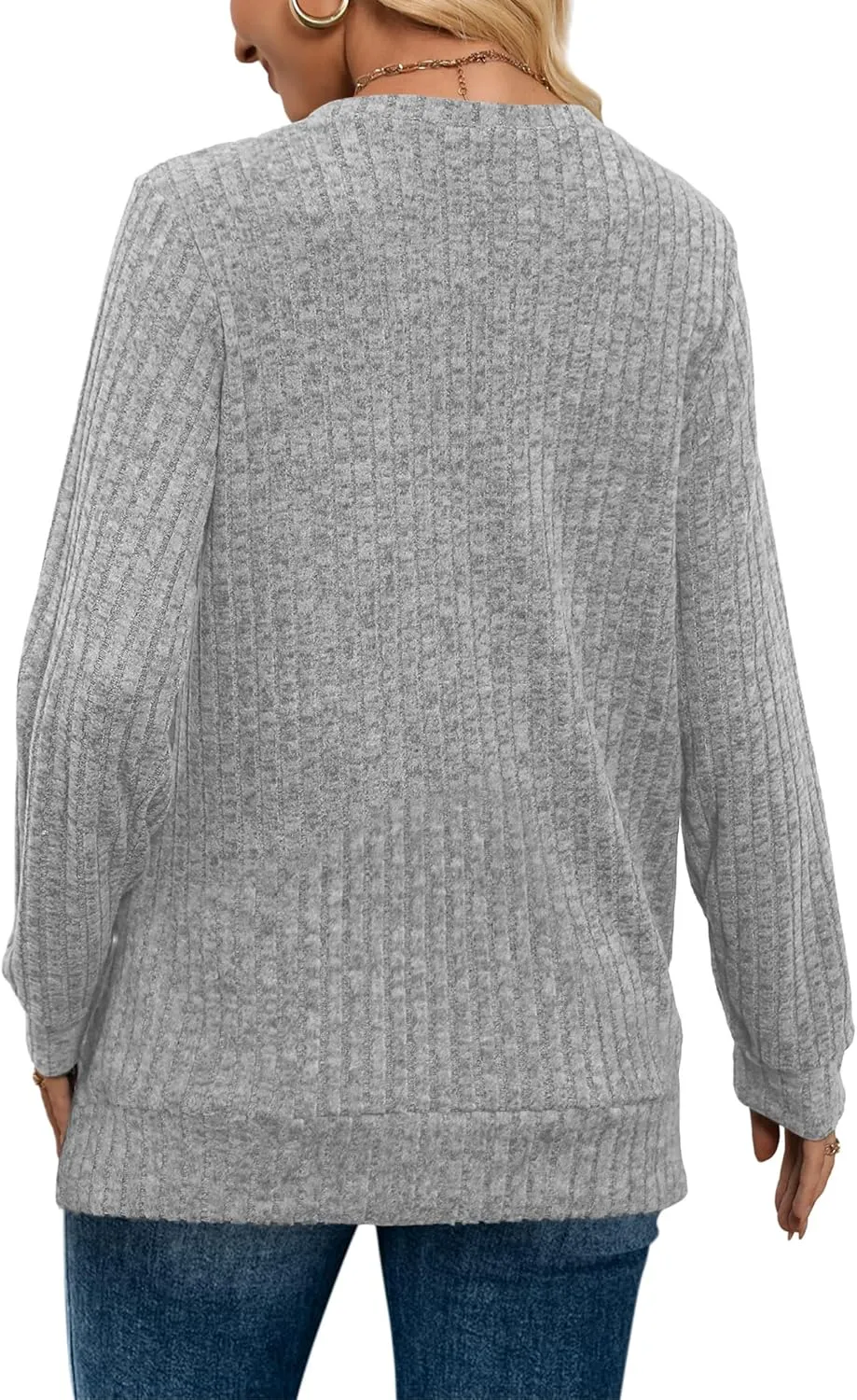 SAMPEEL V Neck Long Sleeve Shirts for Women Casual Fall Tops Lightweight Tunic Sweaters Fashion Clothes 2025