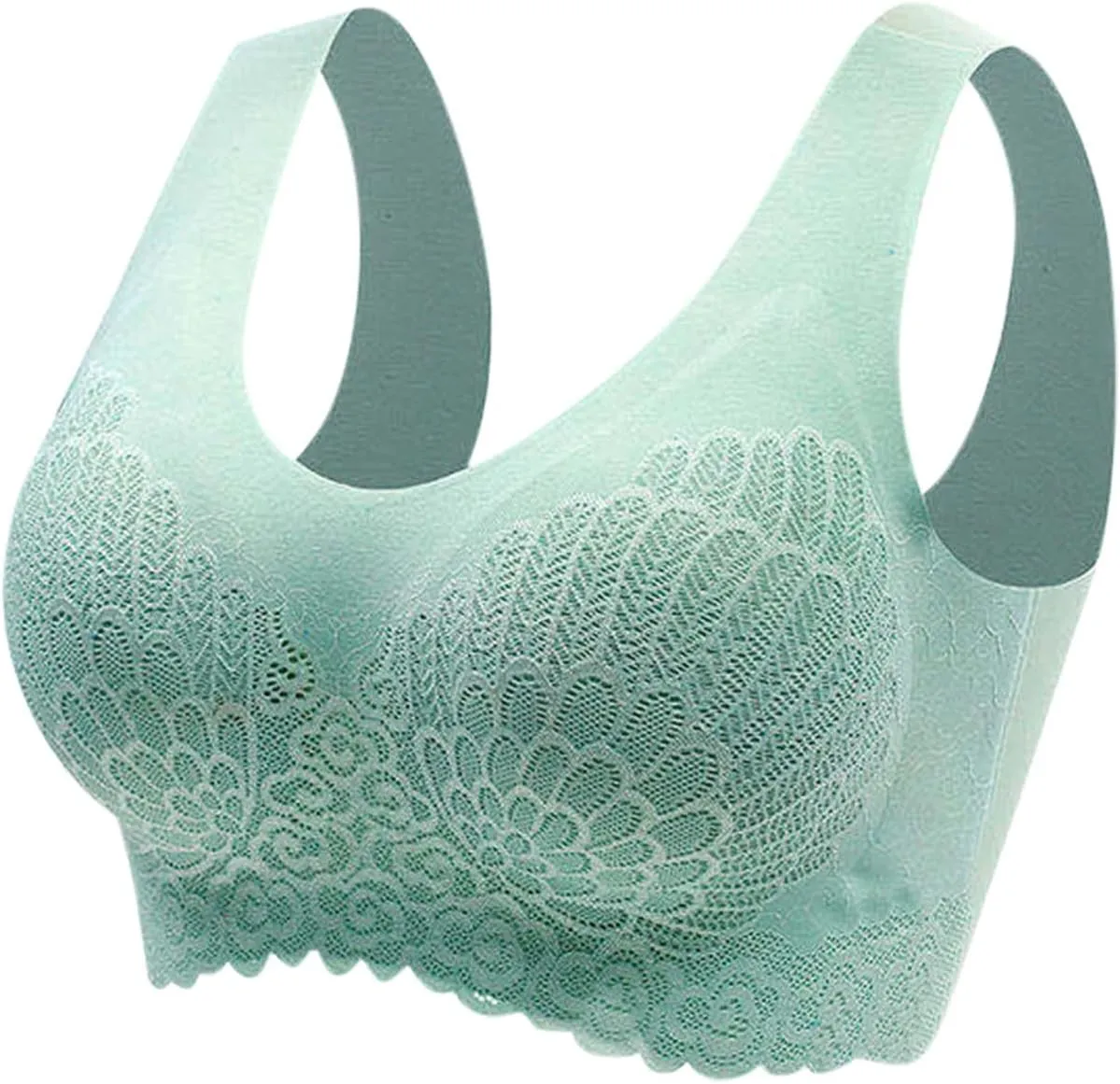 Seamless Wireless Bra No Wire Scallop Lace Bralette for Women Lightweight Low Cut Sleep Bra with Soft Support