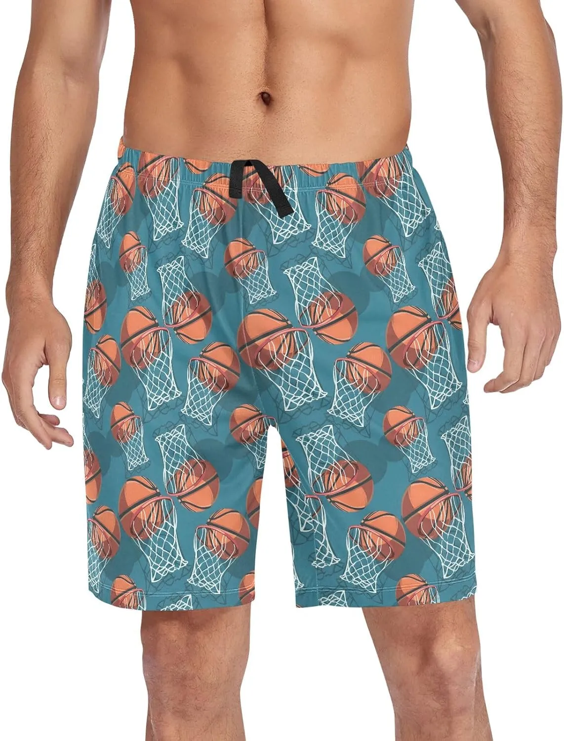 senya Tropical Leaves Pink Mens Pajama Shorts Soft Pants Lounge Sleepwear Bottoms with Drawstring & Pockets