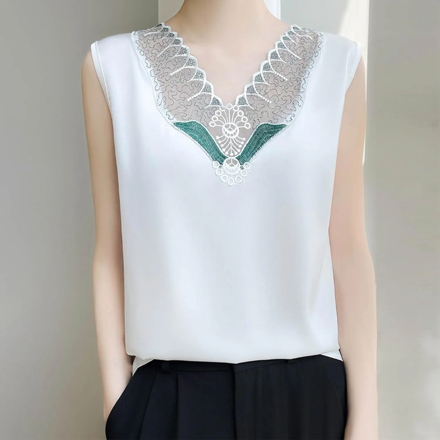 Sexy Summer Tank Top for Women Lace Trim Sleeveless Cami V Neck Casual Dressy Camisole Loungewear Sleepwear