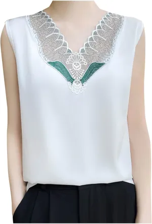 Sexy Summer Tank Top for Women Lace Trim Sleeveless Cami V Neck Casual Dressy Camisole Loungewear Sleepwear