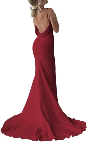 SHANDUAO Satin Mermaid Prom Dress for Women 2024 Spaghetti Straps Formal Dresses with Train Long Evening Party Gown