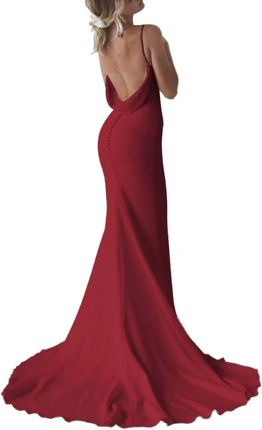 SHANDUAO Satin Mermaid Prom Dress for Women 2024 Spaghetti Straps Formal Dresses with Train Long Evening Party Gown