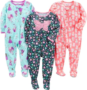 Simple Joys by Carter's Toddlers and Baby Girls' Loose-Fit Polyester Jersey Footed Pajamas, Pack of 3