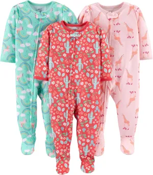 Simple Joys by Carter's Toddlers and Baby Girls' Loose-Fit Polyester Jersey Footed Pajamas, Pack of 3